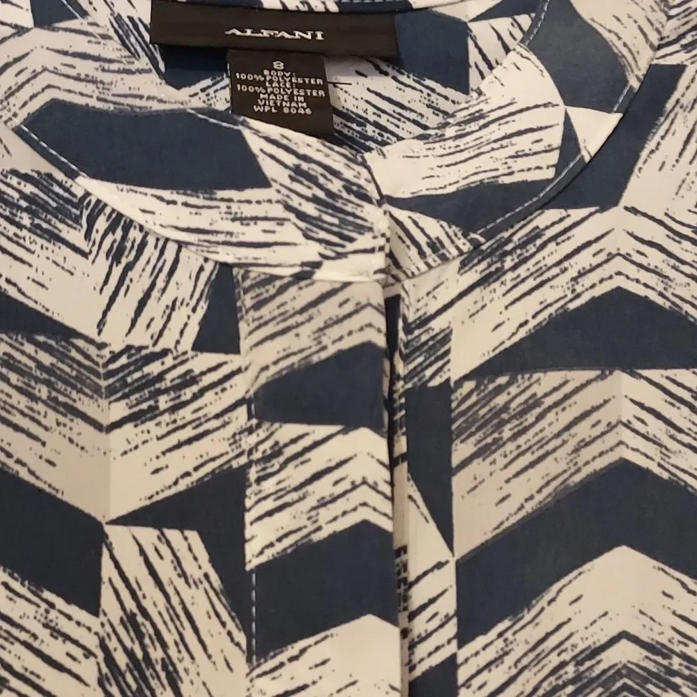 Alfani Blue and White Geometric Pattern A-Line Shift Dress Size 8